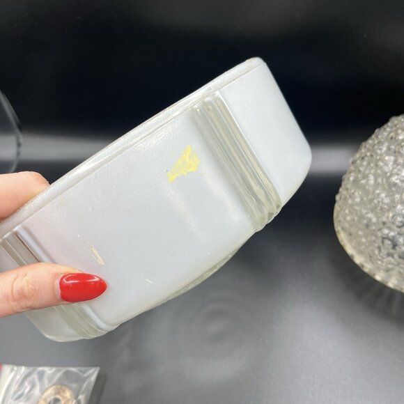 VTG Art Deco Glass Ceiling Light Shades White Flush Mount & Clear Hobnail Dome - Picture 8 of 13